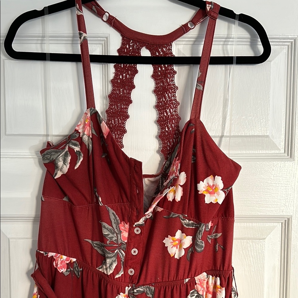 Maroon Floral Cropped jumpsuit: Size XL - Picture 3 of 5